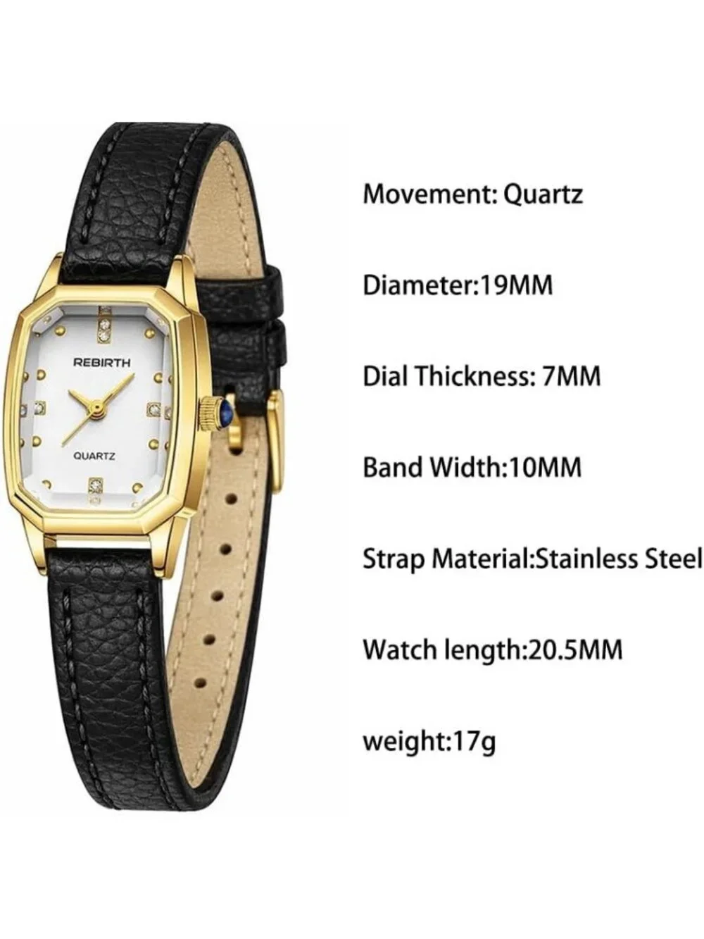 Women’s Black Gold Rectangular Quartz Leather Strap  Classic Vintage Wrist Watch